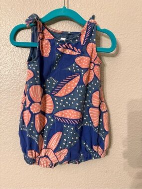 Tea Collection Navy and Coral Floral Tie-Shoulder Bubble Romper